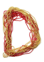 Letter d of red and gold beads