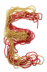 Letter e of red and gold beads