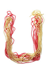 Letter u of red and gold beads