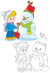 Obraz na płótnie Canvas Child and snowman