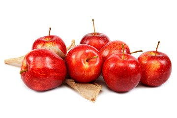 Fresh red apples on white background.