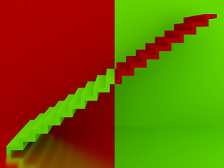 green stairs in red background interior,3d 