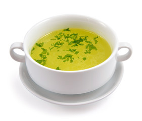 Chicken broth with greens.