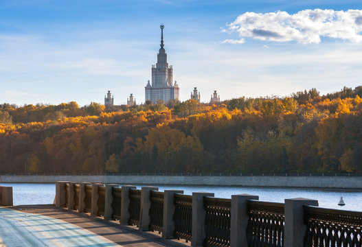 Moscow River Embankment And Lomonosov Moscow State University