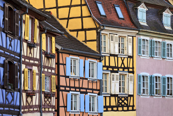 Colourful half timbered houses, Colmar, Alsace - obrazy, fototapety, plakaty