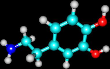 Dopamine molecule isolated on black