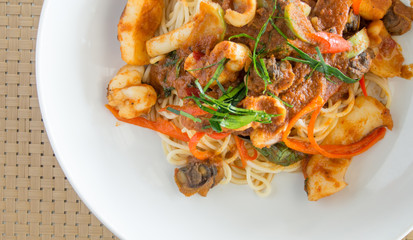 Spaghetti spicy sea foods