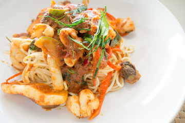 Spaghetti spicy sea foods