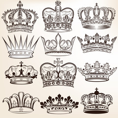 Collection of vector royal crowns for heraldic design