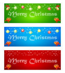 Fototapeta na wymiar Merry Christmas banner on different backgrounds with elements of