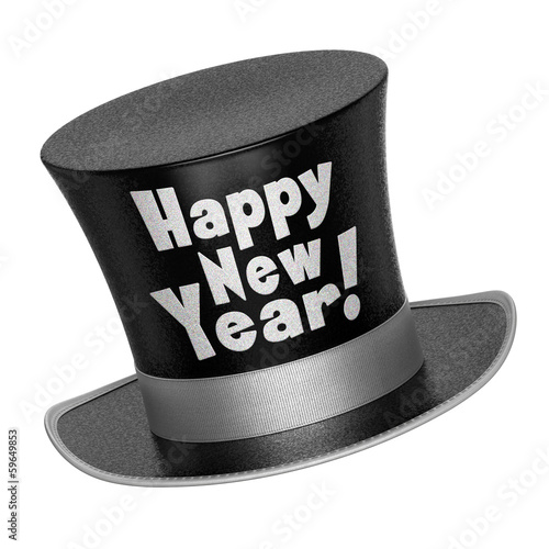 “3D render of a black Happy New Year top hat” Stock photo and royalty