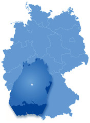 Map of Germany where Baden-Wurttemberg is pulled out