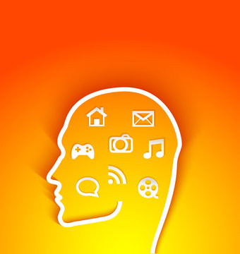 Vector illustration of  human head with multimedia icons