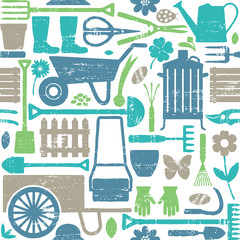 Scratched gardening related seamless pattern