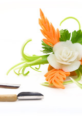 Decorative flower carved from vegetables 
