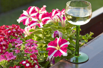 Wine glass with beautiful flowers