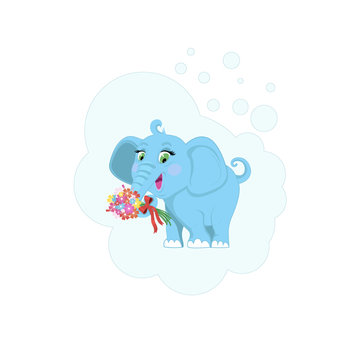 Baby elephant with flowers. Vector illustration.