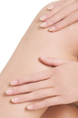 Close up on female's knee.