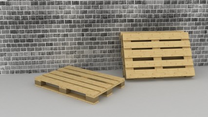 wooden  pallets on brick wall background