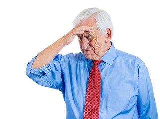 Sad, depressed, lonely, unhappy old man, deep in thought