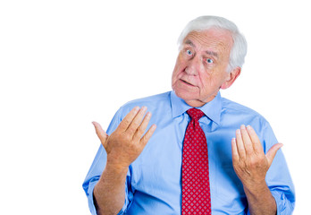 Annoyed, unhappy old man trying to prove his point
