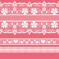 White seamless lace pattern on pink