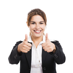 Business woman with thumbs up