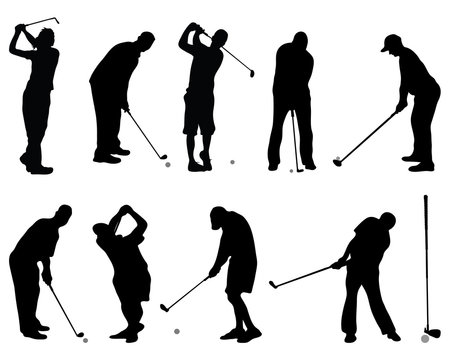 Set of black silhouettes of golf, vector