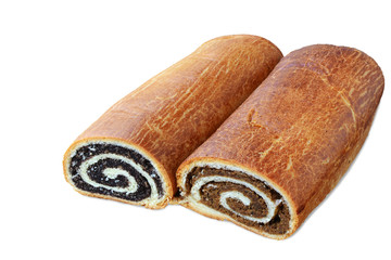 Poppy seed and walnut rolls on white