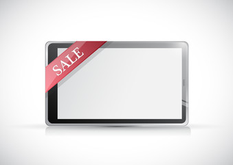 tablet with a sale tag. illustration