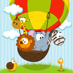 Obraz premium zwierzęta podróżujące balonem - ilustracji wektorowych