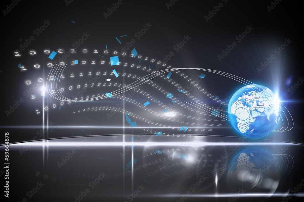 Poster Glowing earth with binary code