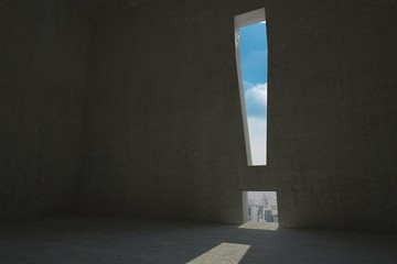 Exclamation mark door in dark room