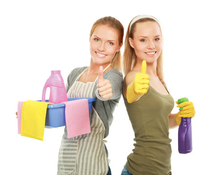 The portrait of girls showing ok - concept Cleaning