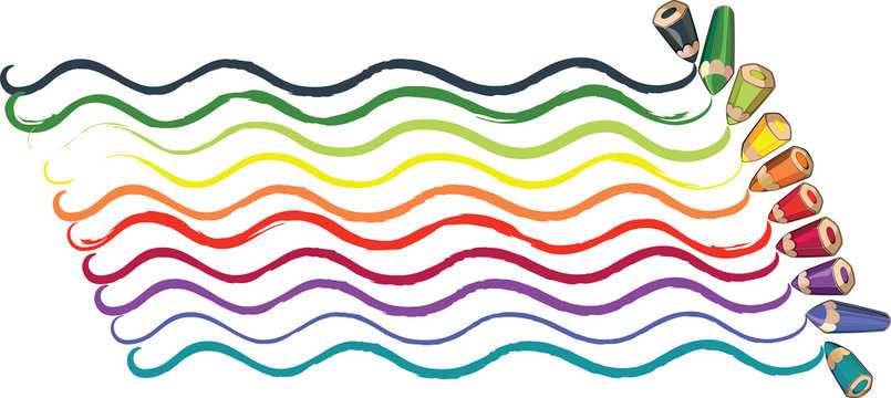 colorful pencils drawing rainbow wavy lines clip art preview