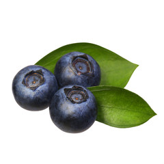 Obraz premium Blueberries with leaves isolated on white background