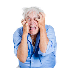 Crazy, agitated, unhinged elderly, senior man