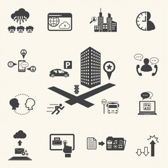Business meeting and Cloud computing icons set. Vector