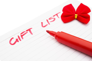 side view handwrtten gift list with clipping path