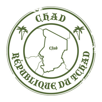 Grunge rubber stamp with the name and map of Chad