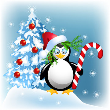 Penguin with Christmas candy