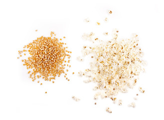 Seed corn and pop corn on a white background
