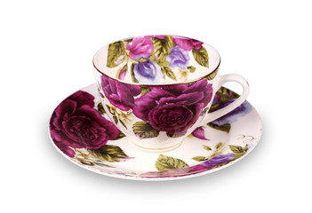 Cup and saucer on white background