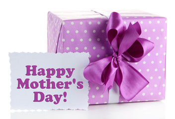 Gift box with blank label isolated on white