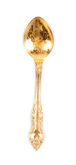 Golden vintage spoon on white background