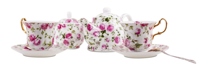 Porcelain set on white background