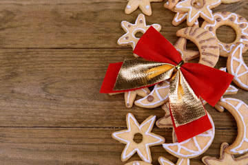 Fototapeta na wymiar Delicious Christmas cookies on wooden background