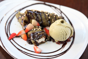 Green tea ice cream with fruit