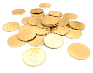 pile of golden coin 3d on a white background