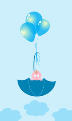 baby in an umbrella on balls